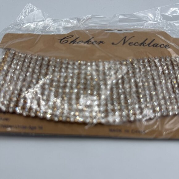 Crystal Rhinestone Choker Necklace Adjustable Chain Sparkling Statement - Picture 2 of 3